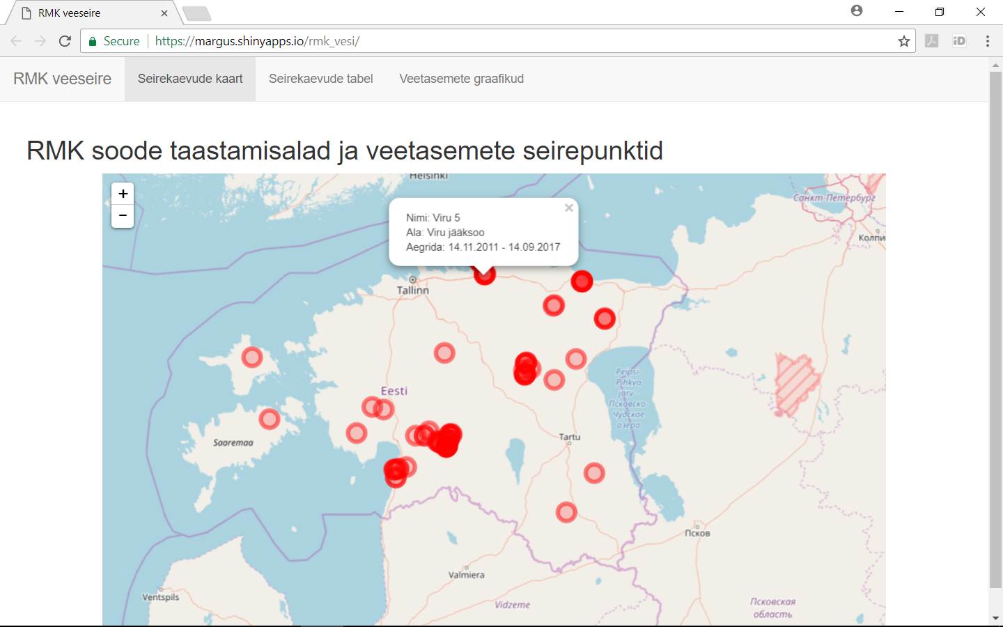 Kuvatõmmis veeseire veebirakendusest