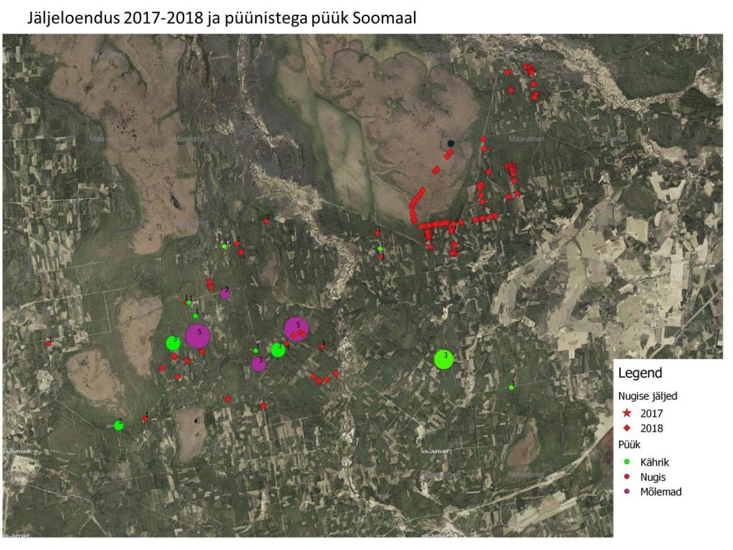 Jäljeloendus 2017-2018 ja püünistega püük Soomaal kaart