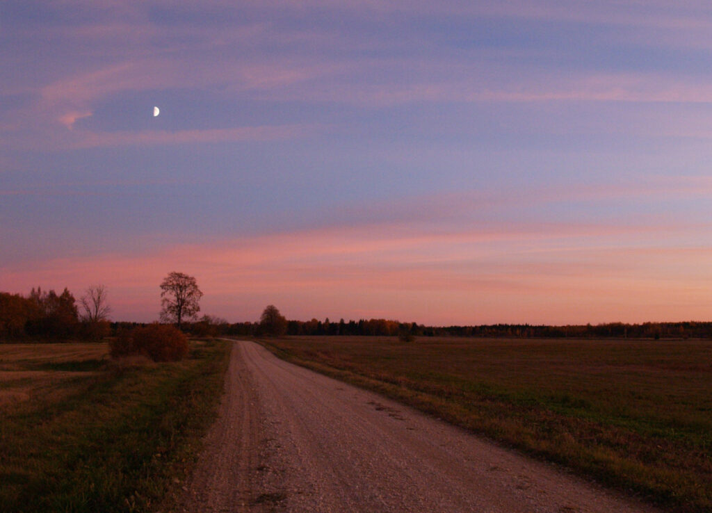 Gravel road and sunset