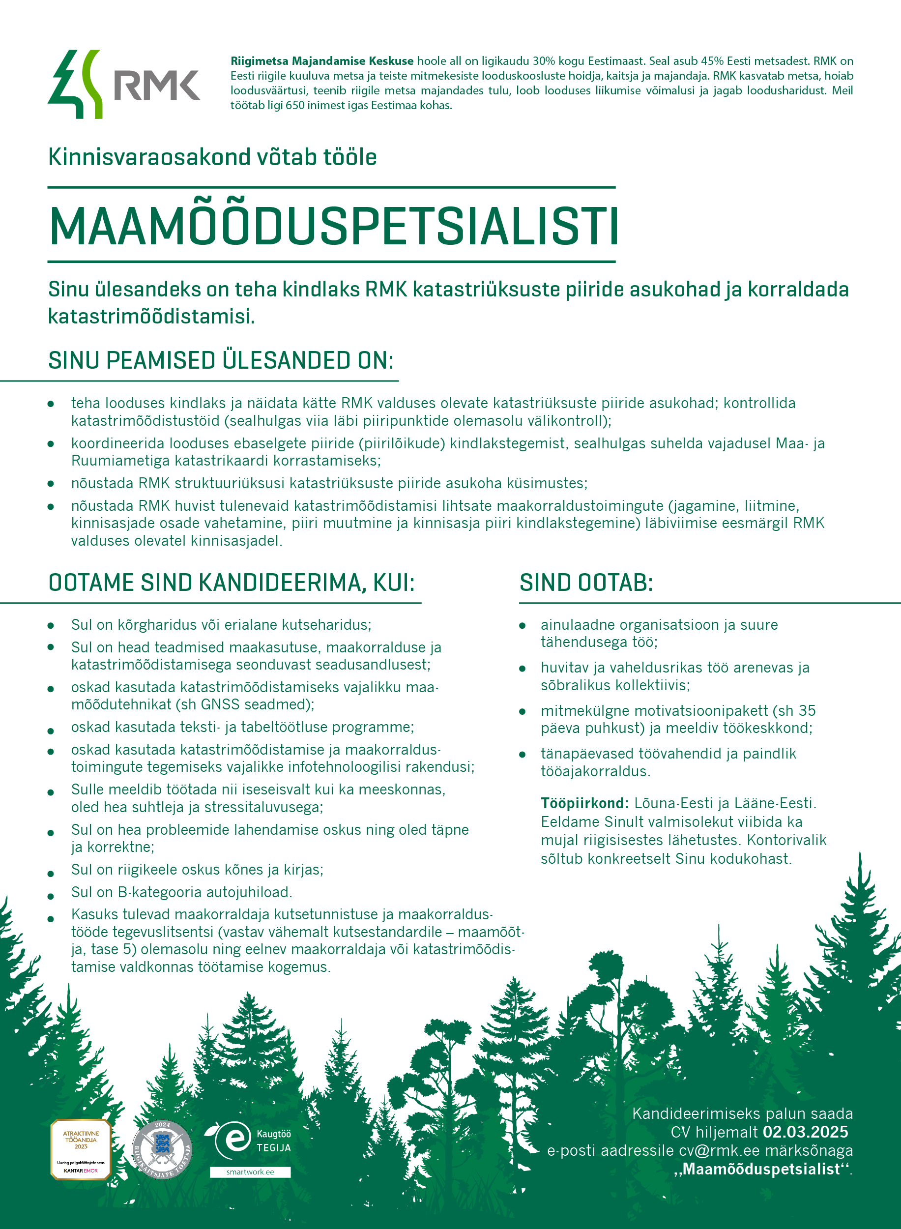 Maamõõduspetsialisti töökuulutus