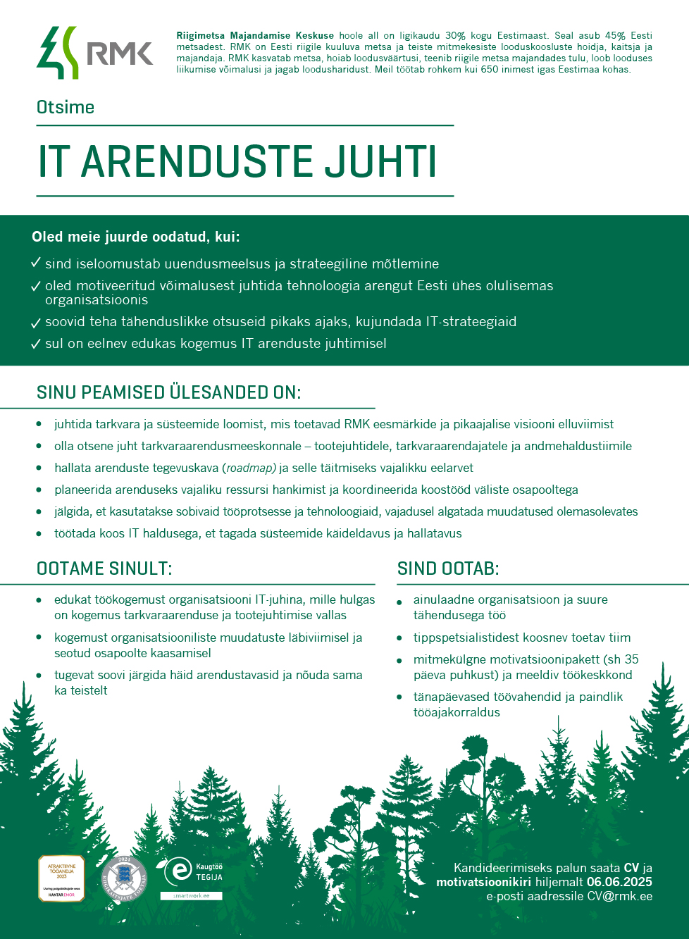 IT arenduste juhi töökuulutus