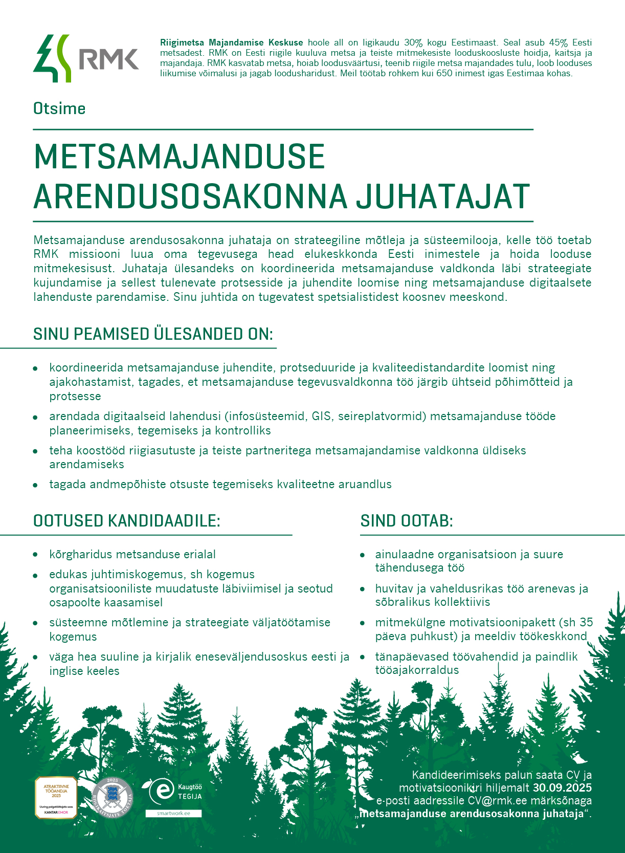 Metsamajanduse arendusosakonna juhataja töökuulutus