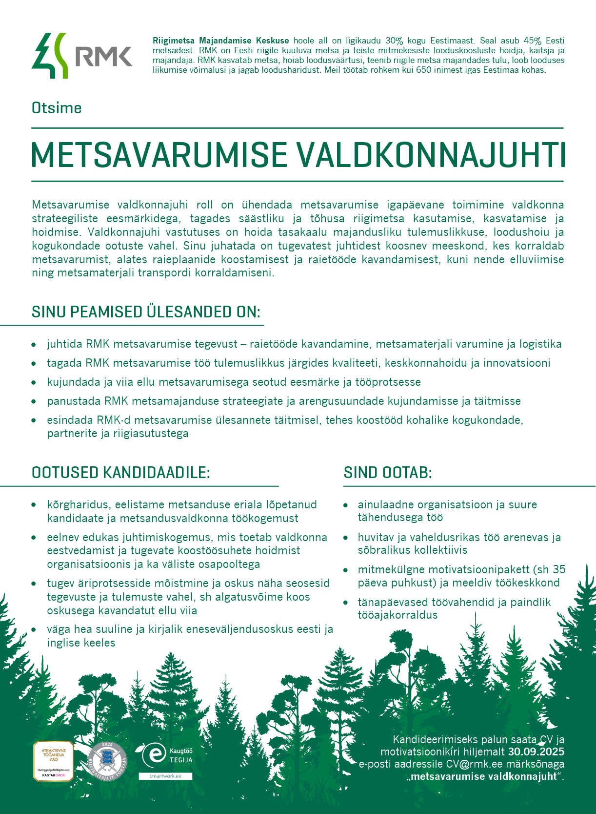 Metsavarumise valdkonnajuhi töökuulutus