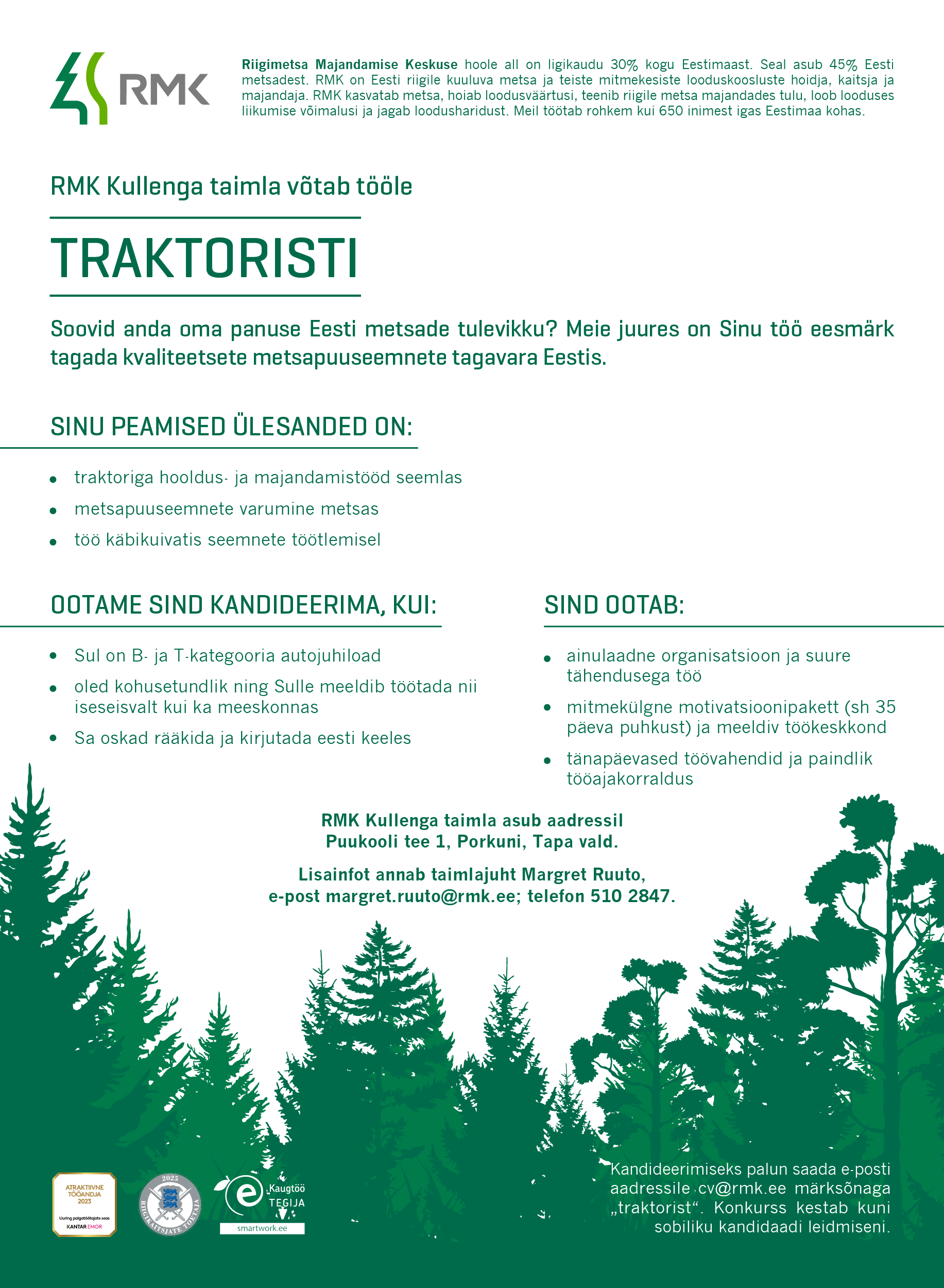 Traktorist töökuulutus.