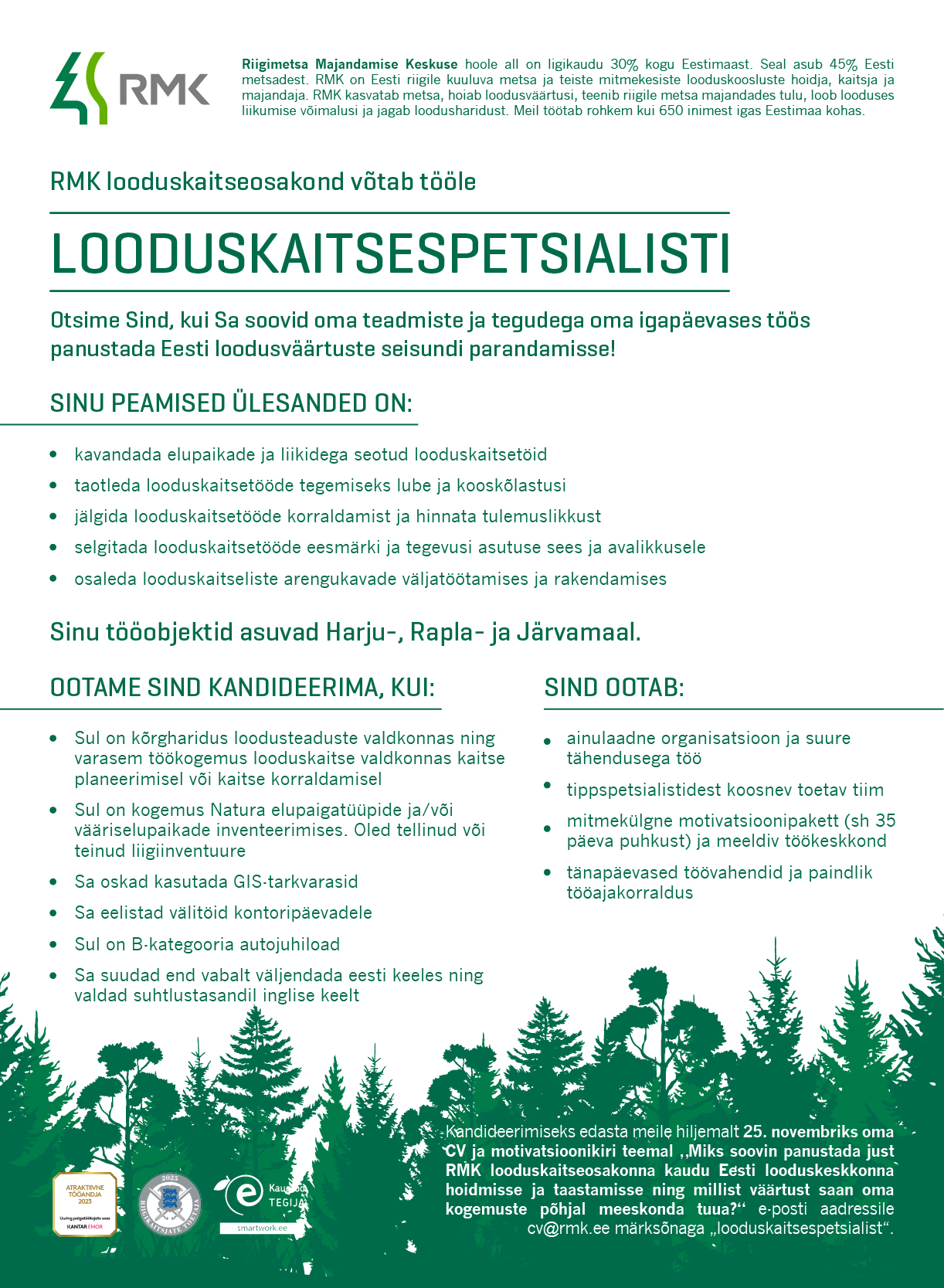 Looduskaitsespetsialisti töökuulutus