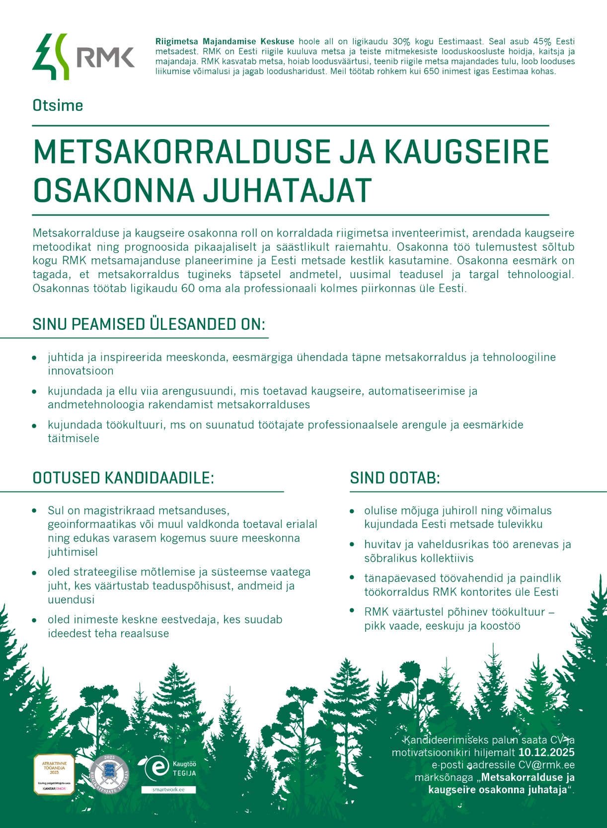 Metsakorralduse ja kaugseire osakonna juhataja töökuulutus