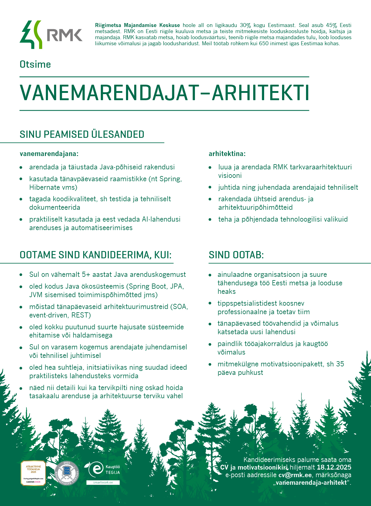 Vanemarendaja-arhitekti töökuulutus