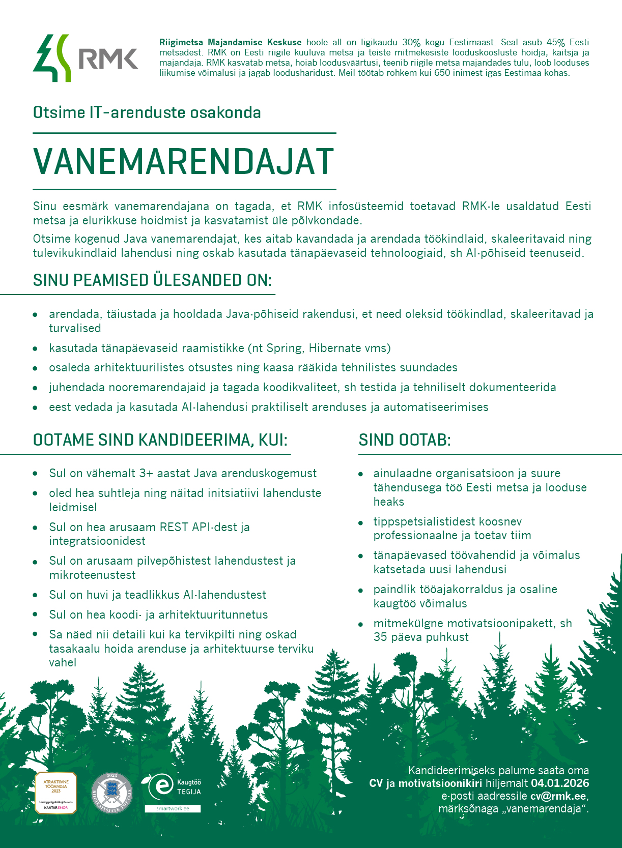 Vanemarendaja töökuulutus