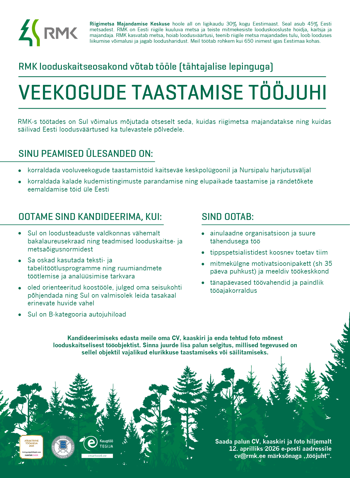 Veekogude taastamise tööjuhi töökuulutus