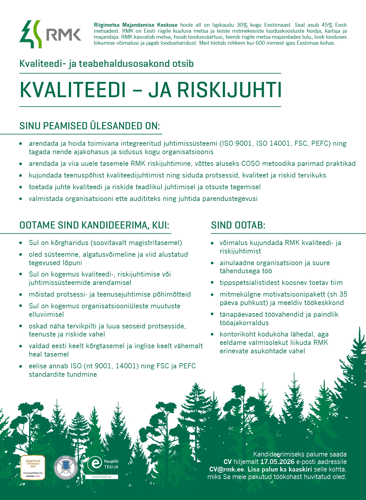 Kvaliteedi- ja riskijuhi töökuulutus